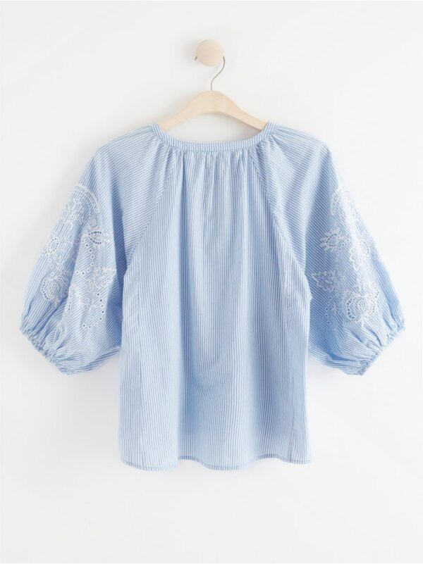 Striped puff sleeve blouse with embroidery - 8326507-5137
