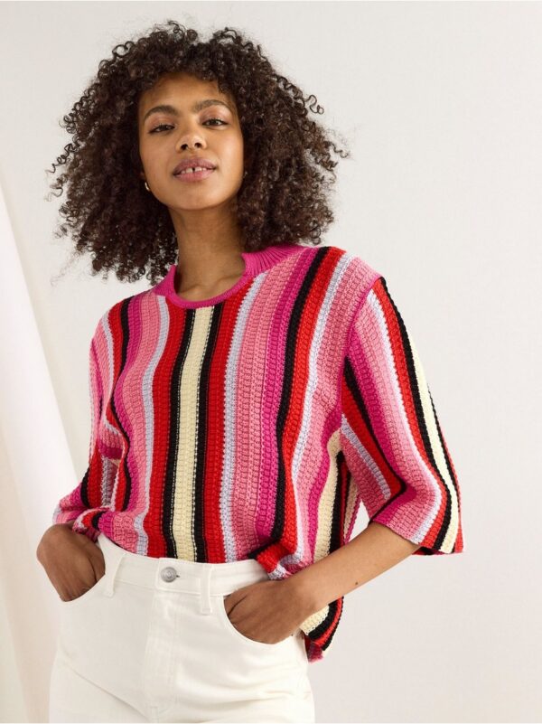 Striped knitted short sleeve jumper - 8336144-4194