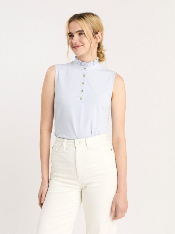Sleeveless top with frill collar - 8363868-7461