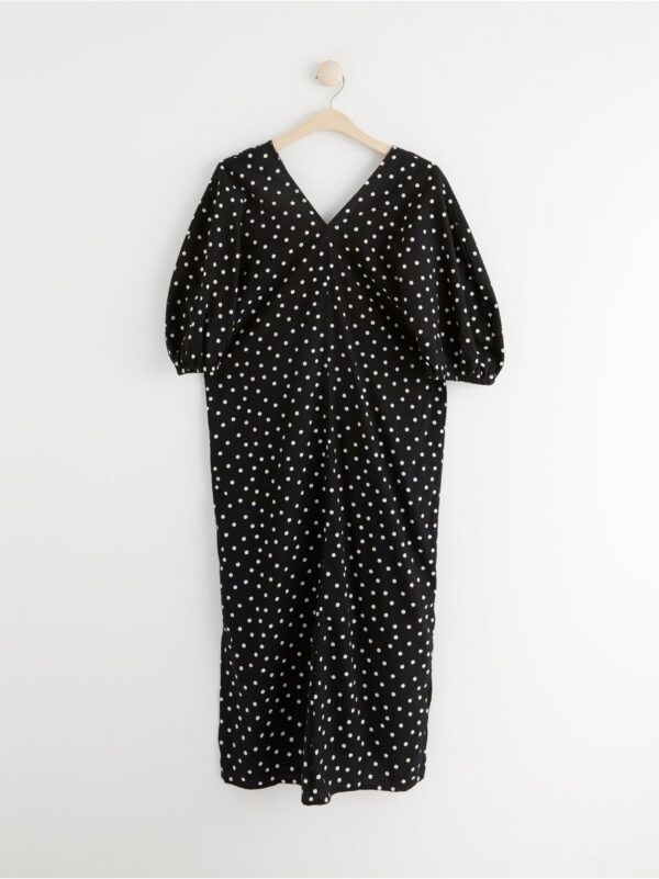 Seersucker cotton dress with puff sleeves - 8372519-80