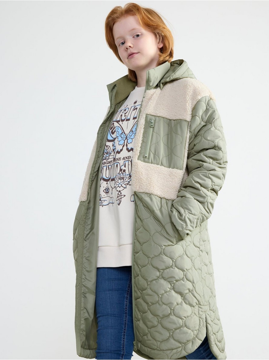 Long quilted jacket with pile details - 8372972-7673