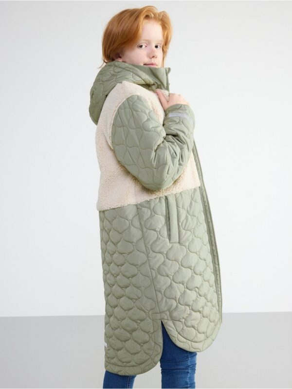 Long quilted jacket with pile details - 8372972-7673