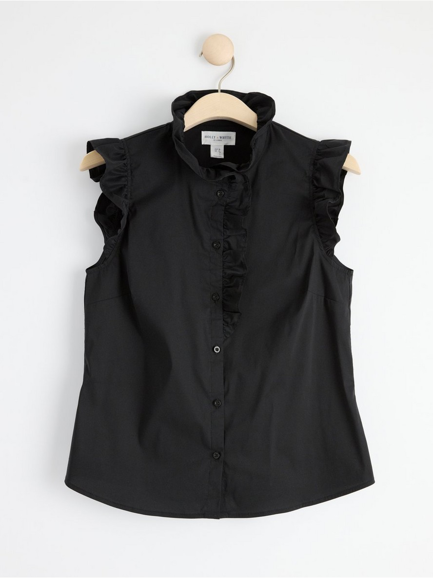 – Sleeveless blouse with frills – Black, 44