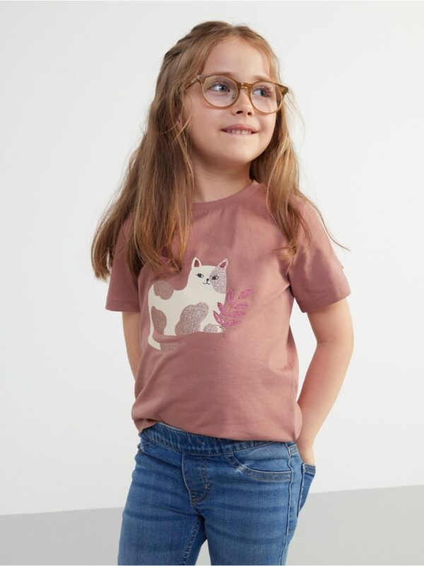 Short sleeve top with cat - 8411560-5255