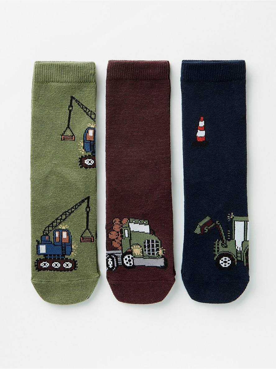 Carape – 3-pack socks with antislip and construction vehicles