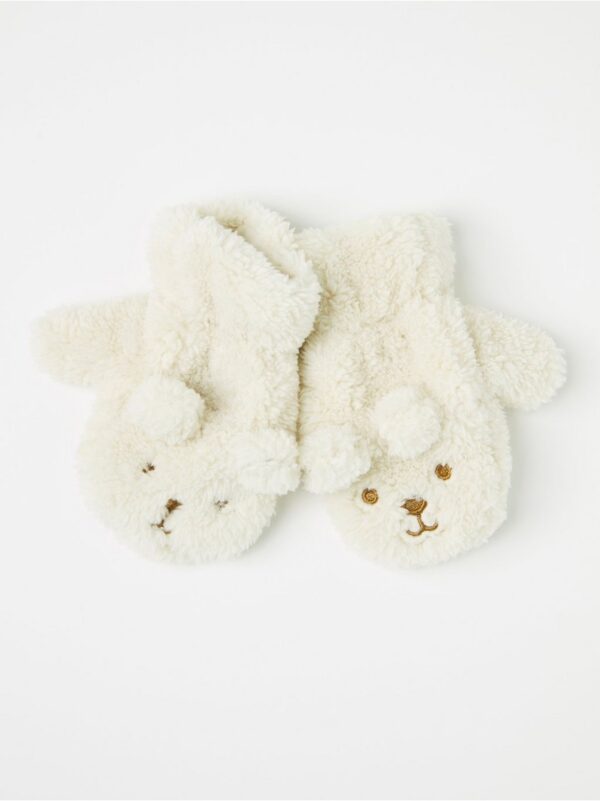 Pile mittens with bear motif - 8415248-1230