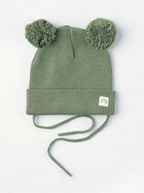 Knitted beanie with pom poms and tie - 8415279-1111