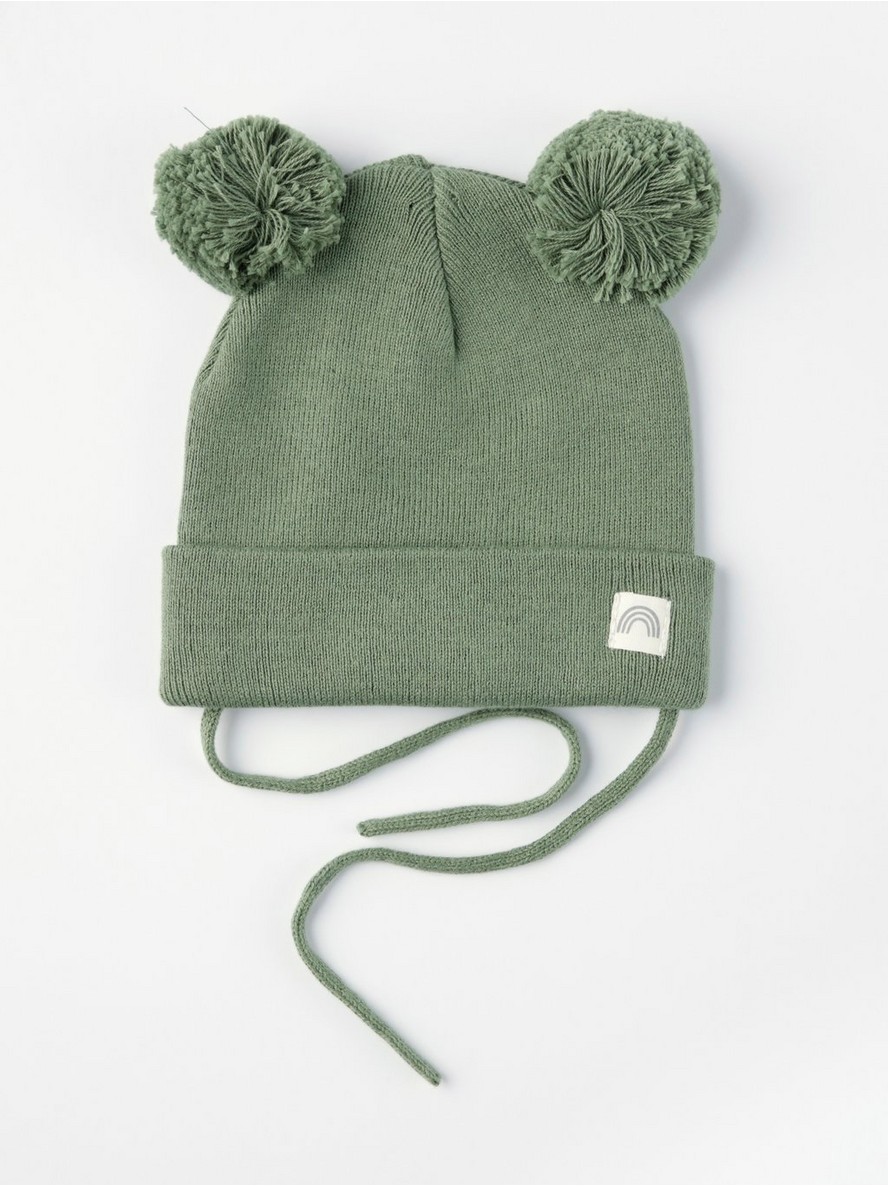 Knitted beanie with pom poms and tie - 8415279-1111