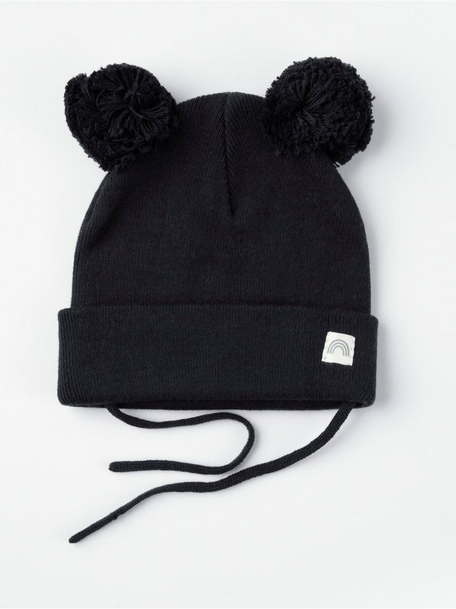 Kapa – Knitted beanie with pom poms and tie