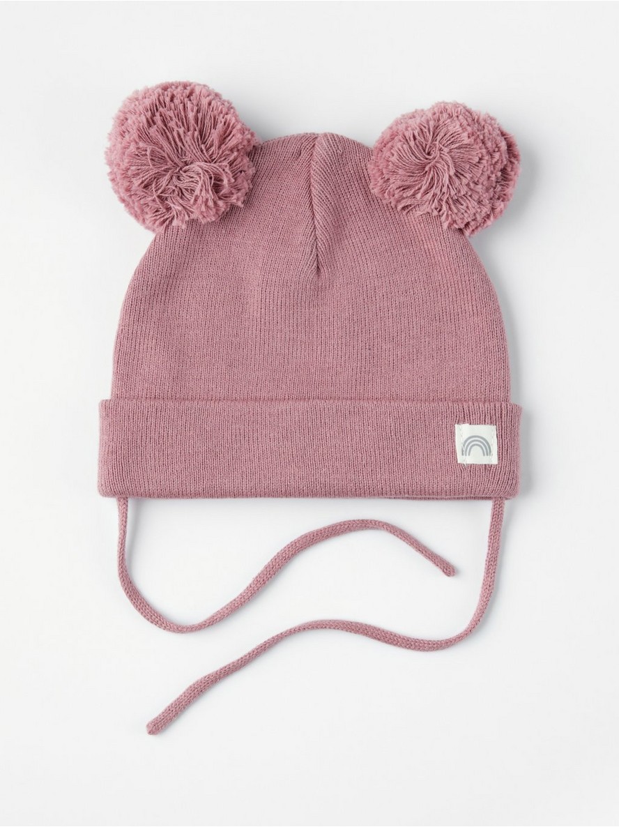 Knitted beanie with pom poms and tie - 8415279-7660