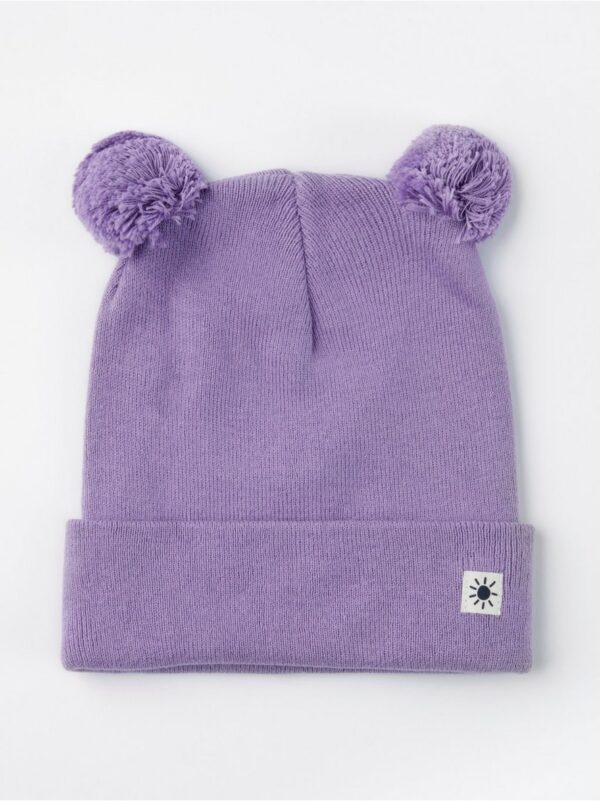 Knitted beanie with pom poms - 8415431-6927