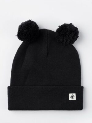 Knitted beanie with pom poms - 8415431-6959