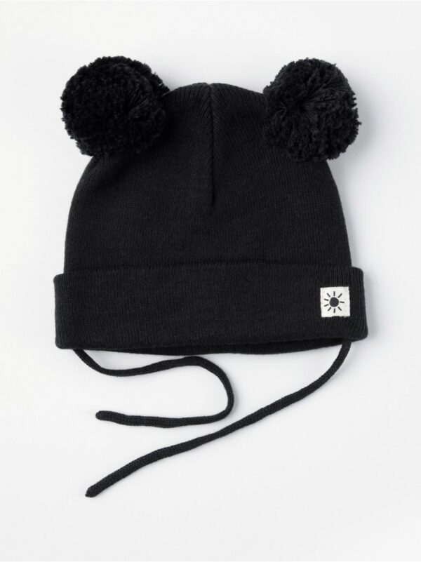 Knitted beanie with pom poms and tie - 8415432-6959