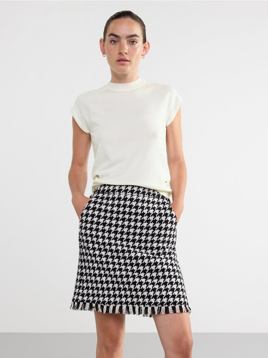Houndstooth skirt with fringes - 8417608-80