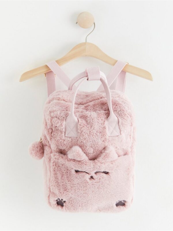 Fake-fur backpack with cat motif - 8426818-7658