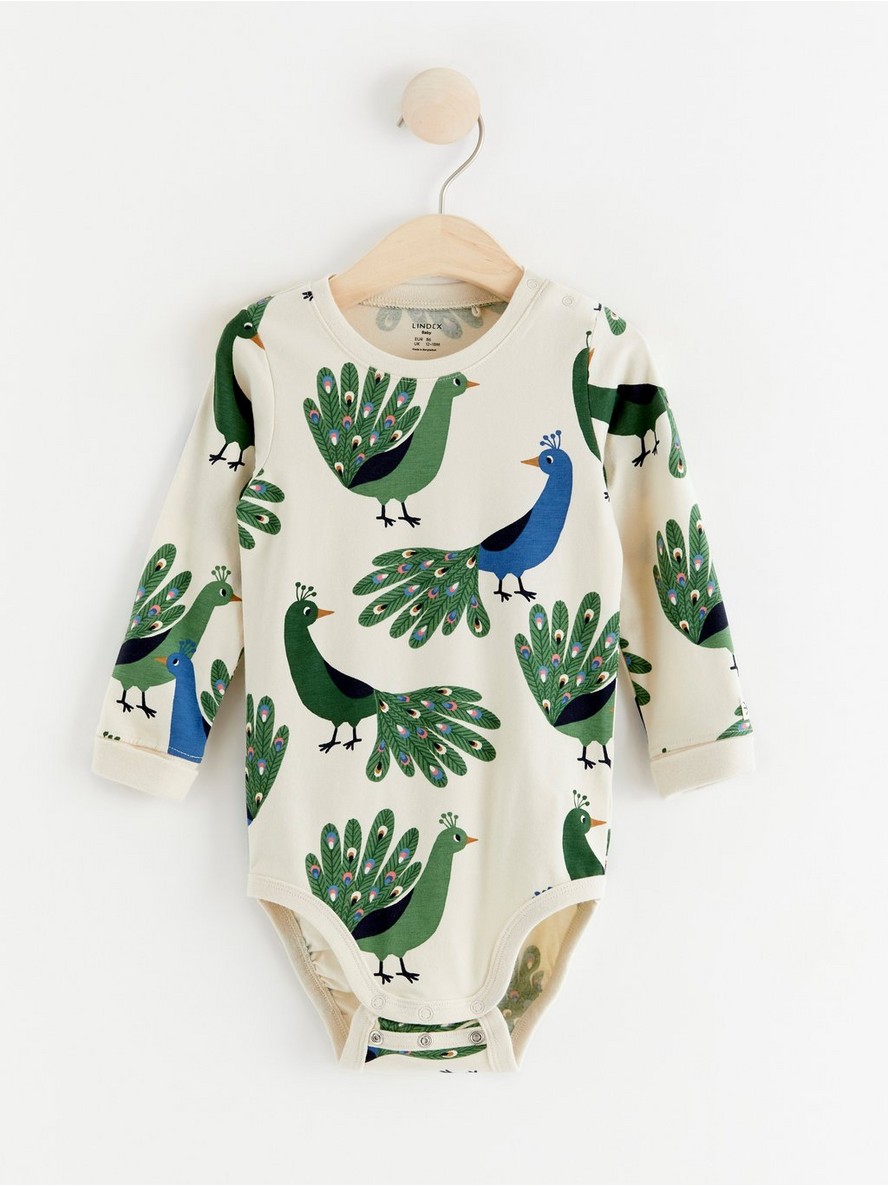 Bodi – Long sleeve bodysuit with peacocks