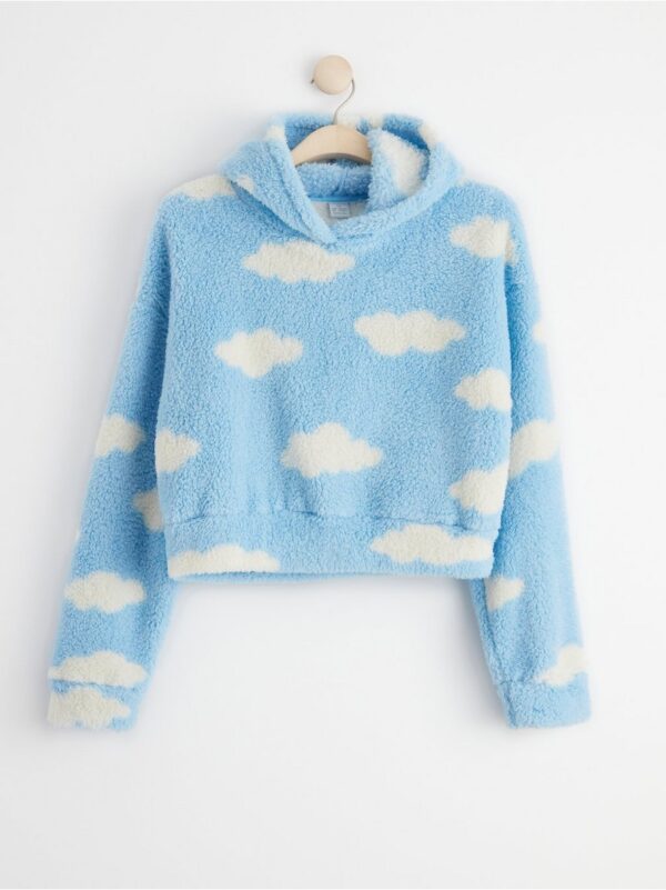 Cropped pile hoodie with clouds - 8439538-2199