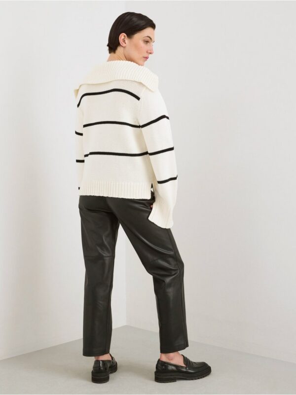 Striped knitted jumper with collar - 8441319-7862
