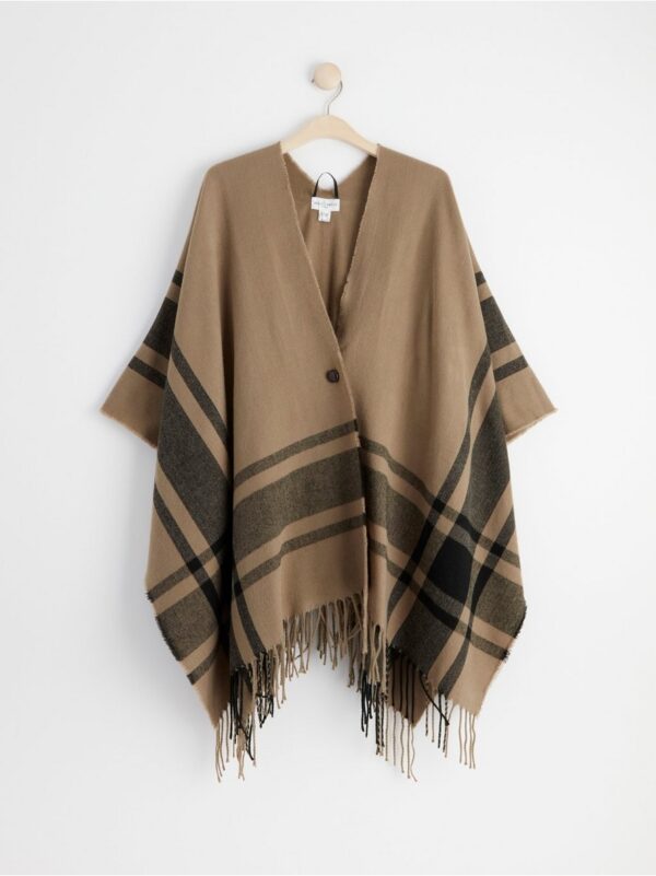 Plaid poncho with fringes - 8451554-5895