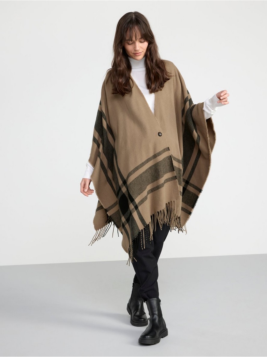 Ponco – Plaid poncho with fringes