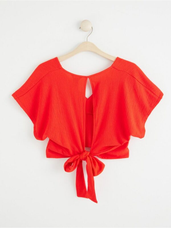 Cropped v-neck top with back tie - 8452675-6787