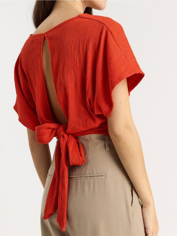 Cropped v-neck top with back tie - 8452675-6787