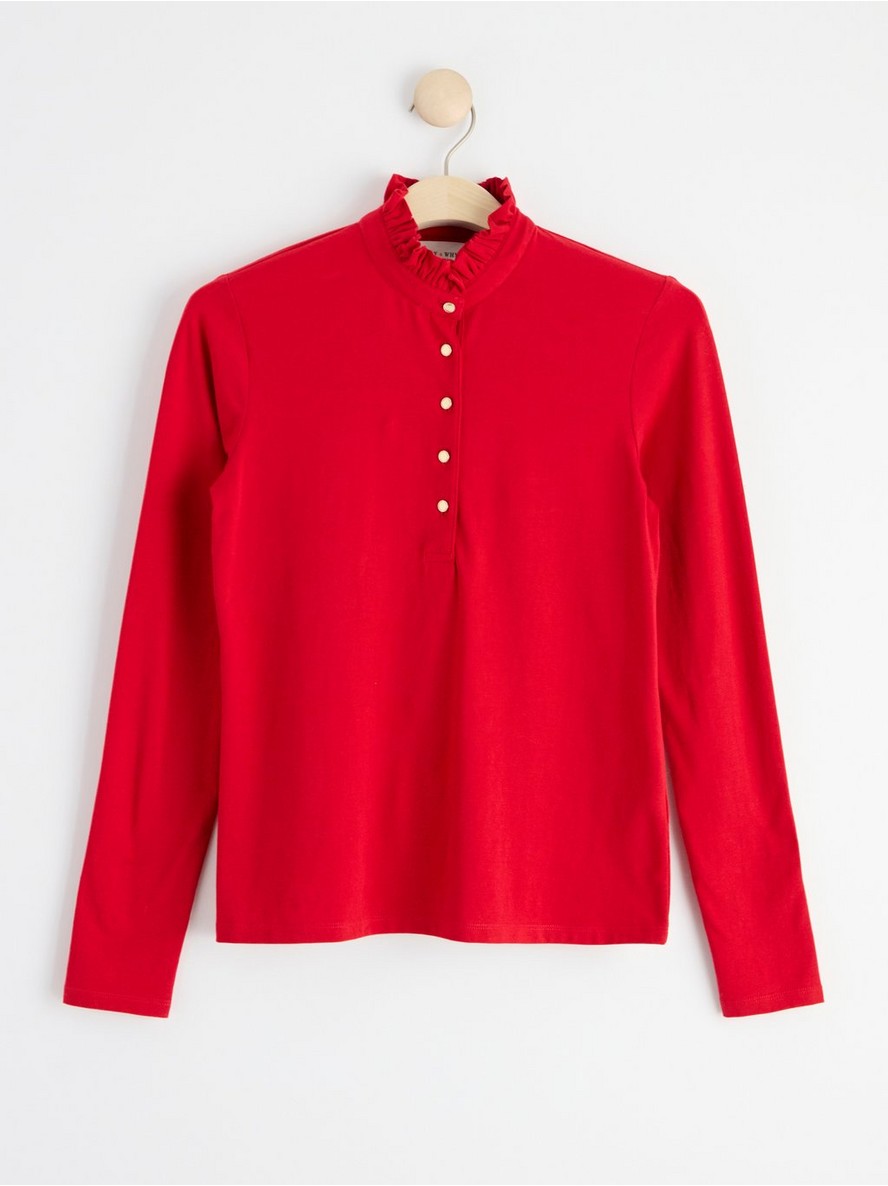 – Long sleeve top with frill collar – Red, M