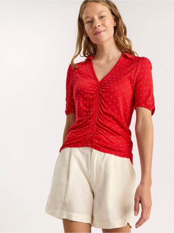 Short sleeve top with front gathering - 8454406-7855