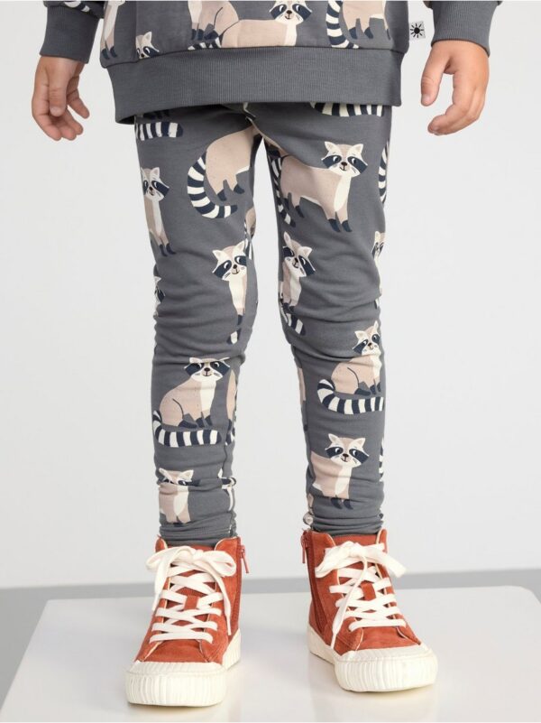 Leggings with brushed inside and raccoons - 8459838-7486