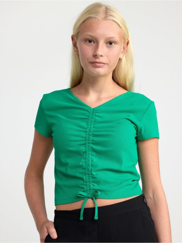 Ribbed crop top with gathering - 8460717-5818