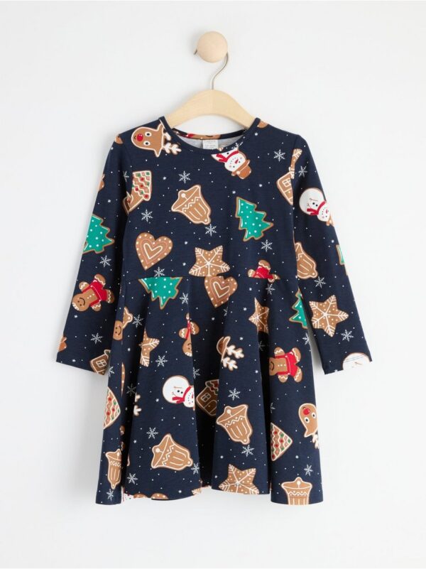 Long sleeve dress with gingerbread cookie print - 8467046-2521