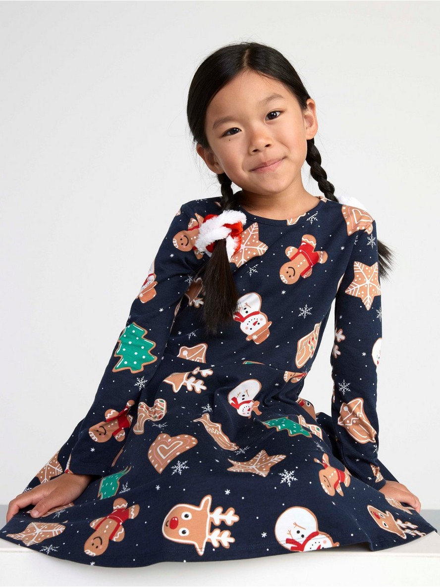 Long sleeve dress with gingerbread cookie print - 8467046-2521