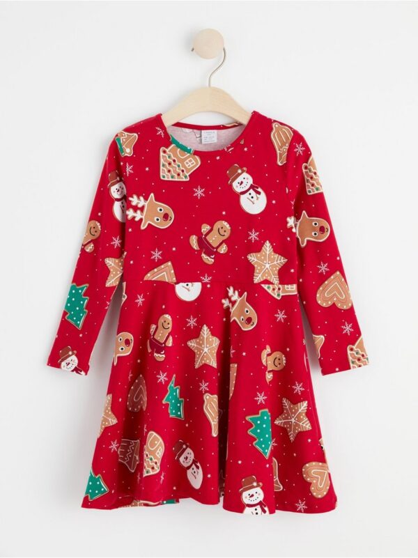 Long sleeve dress with gingerbread cookie print - 8467046-7251