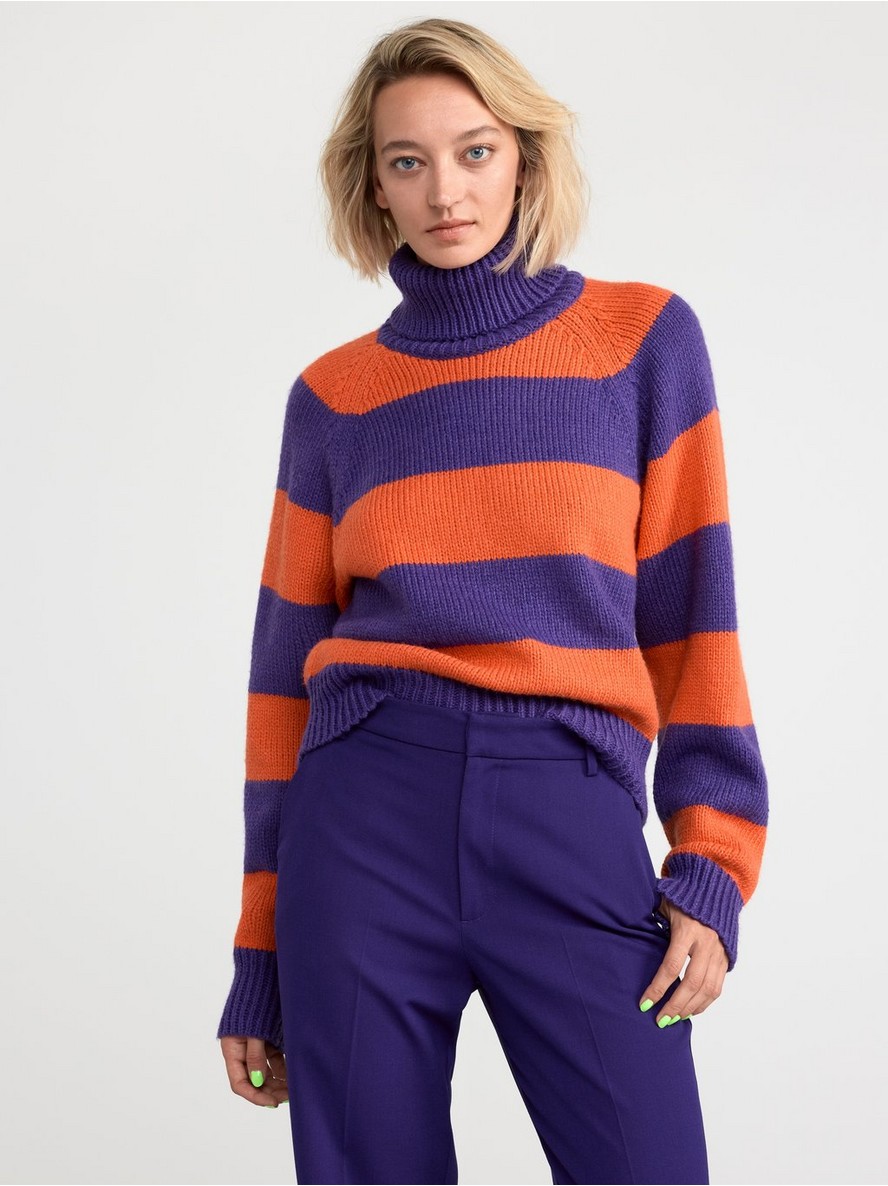 Knitted turtleneck jumper with stripes - 8483308-8669