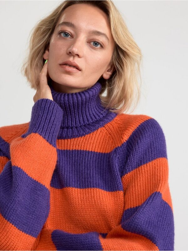 Knitted turtleneck jumper with stripes - 8483308-8669