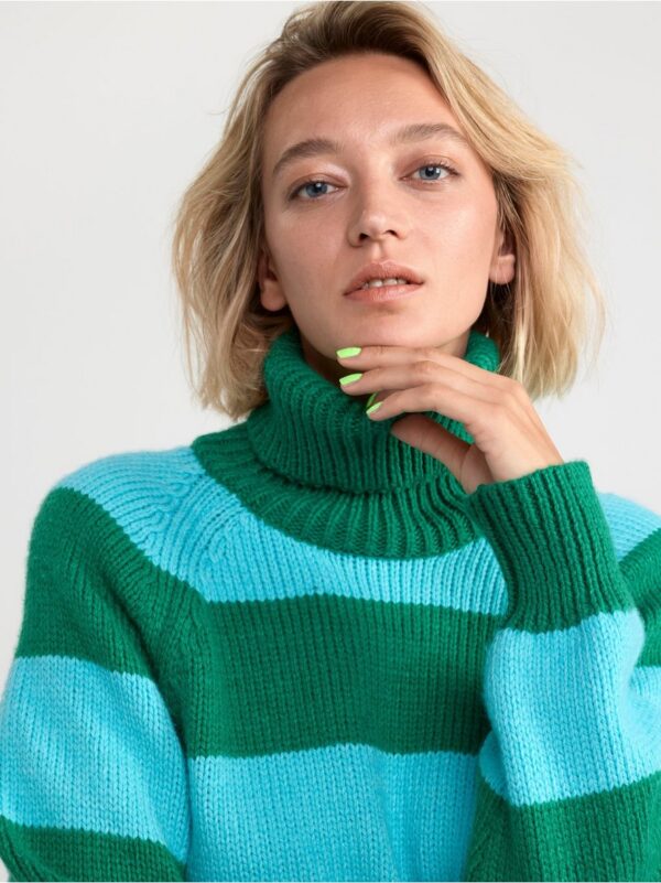 Knitted turtleneck jumper with stripes - 8483308-9616
