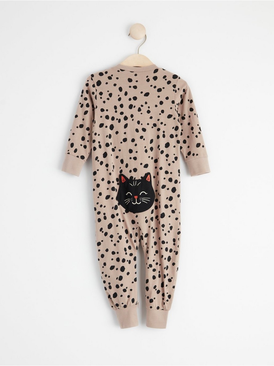 Pidzama – Pyjamas with dots and cat appliqué to back