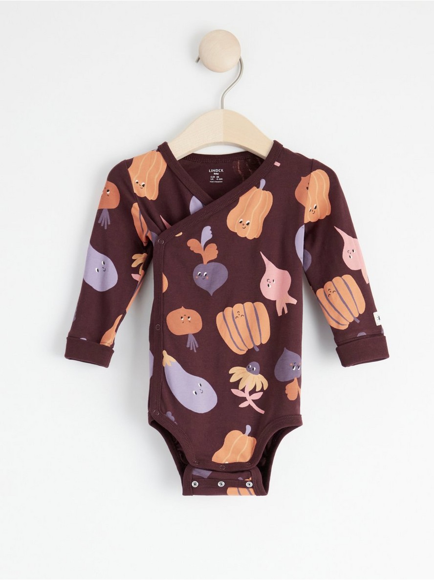 Long sleeve wrap bodysuit with vegetables - 8494132-7268