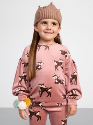 Velour sweatshirt with deer print - 8462011-7658