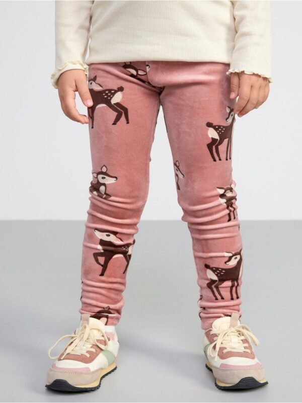 Velour leggings with deer print - 8462012-7658