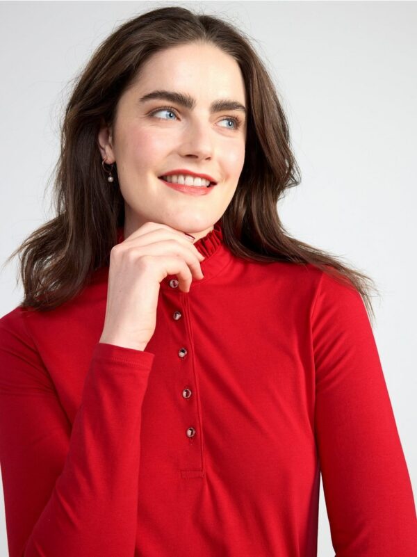 Long sleeve top with frill collar - 8453722-7251