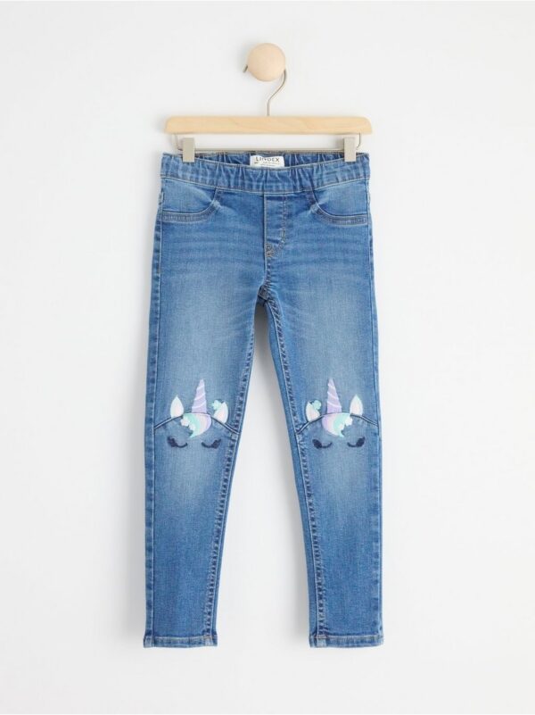 SARA Slim regular waist jeans with embroidery to knees - 8518751-790