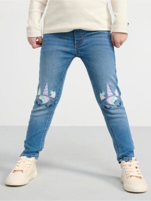 SARA Slim regular waist jeans with embroidery to knees - 8518751-790