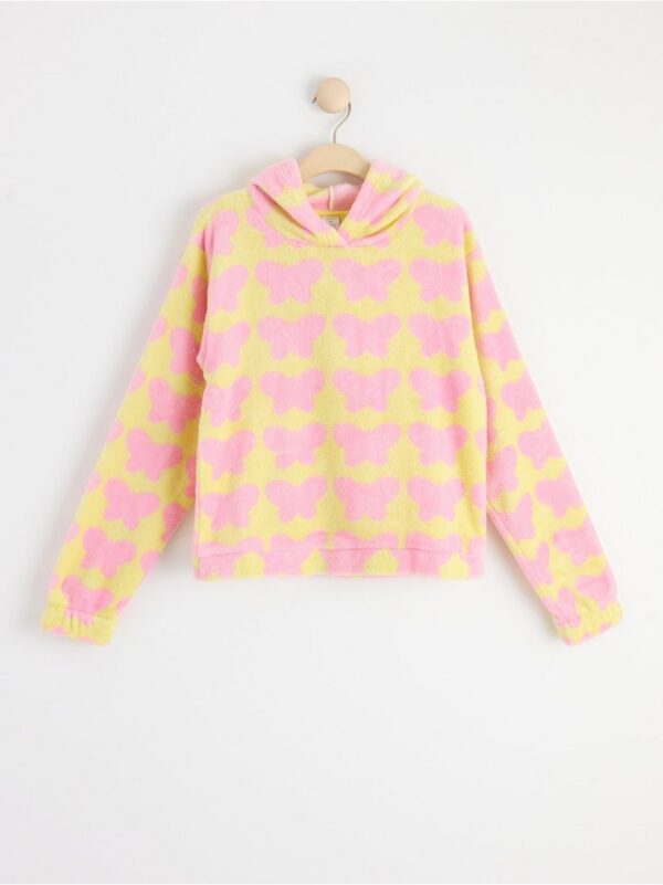 Cropped fluffy hoodie with allover print - 8518966-6730