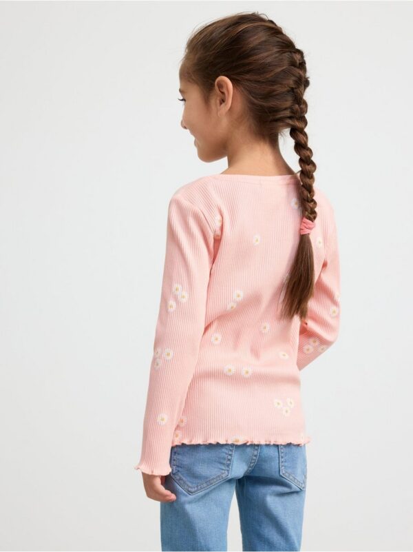Ribbed long sleeve top with flowers - 8512956-6907