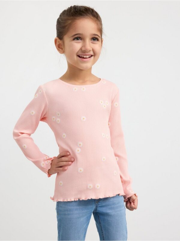 Ribbed long sleeve top with flowers - 8512956-6907