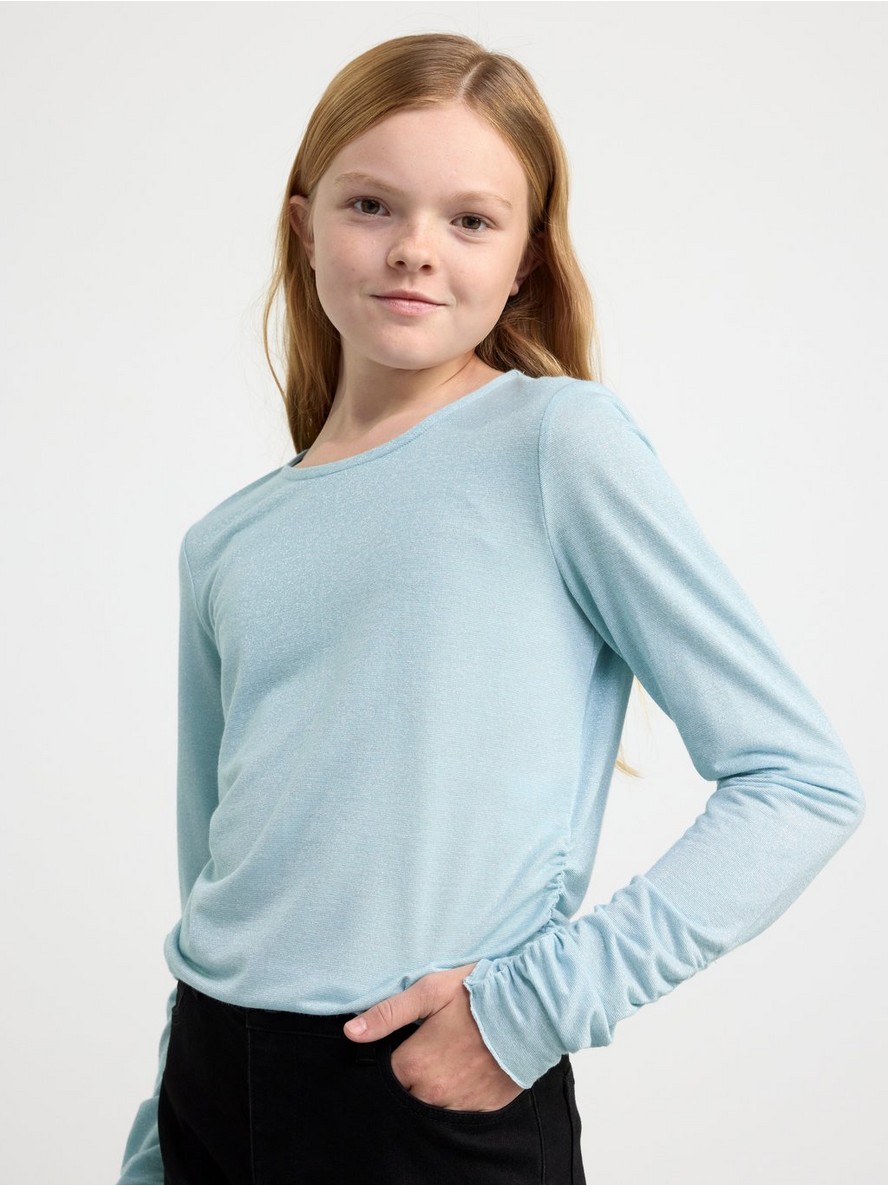 Long sleeve glittery top with gatherings - 8527341-2199