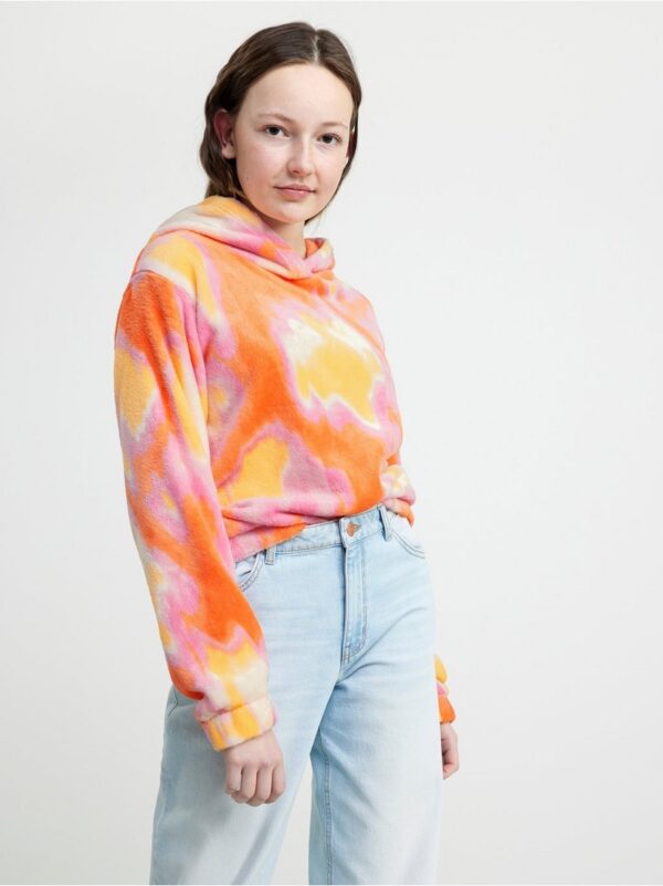 Fluffy hoodie with tie dye print - 8527381-2887