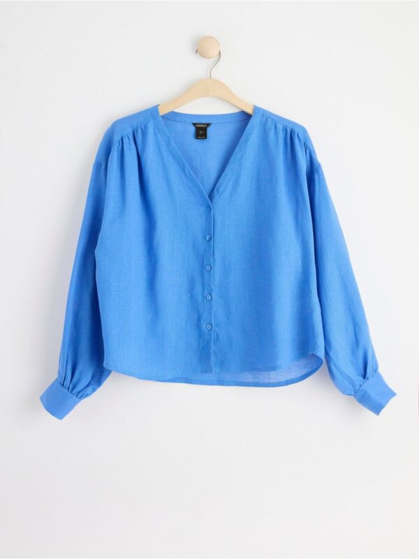 Long sleeve linen blouse - 8529329-7424