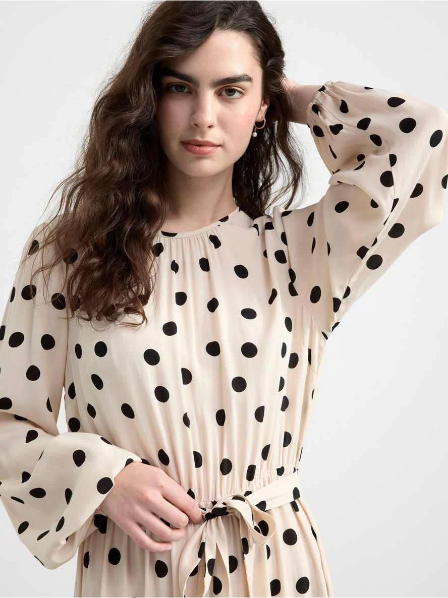 Long sleeve maxi dress with dots - 8547191-8399
